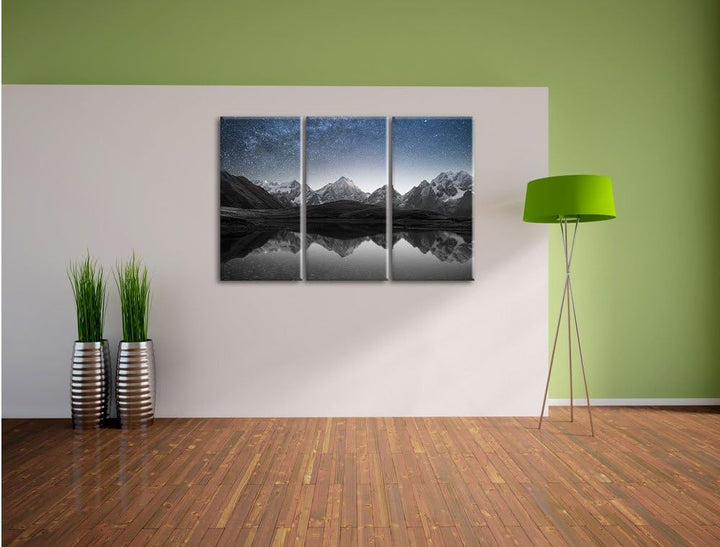 Pixxprint Sternenhimmel über dem Gebirge als Leinwandbild/Grösse: 3 Teilig (120x80) / Wandbild/Kunst