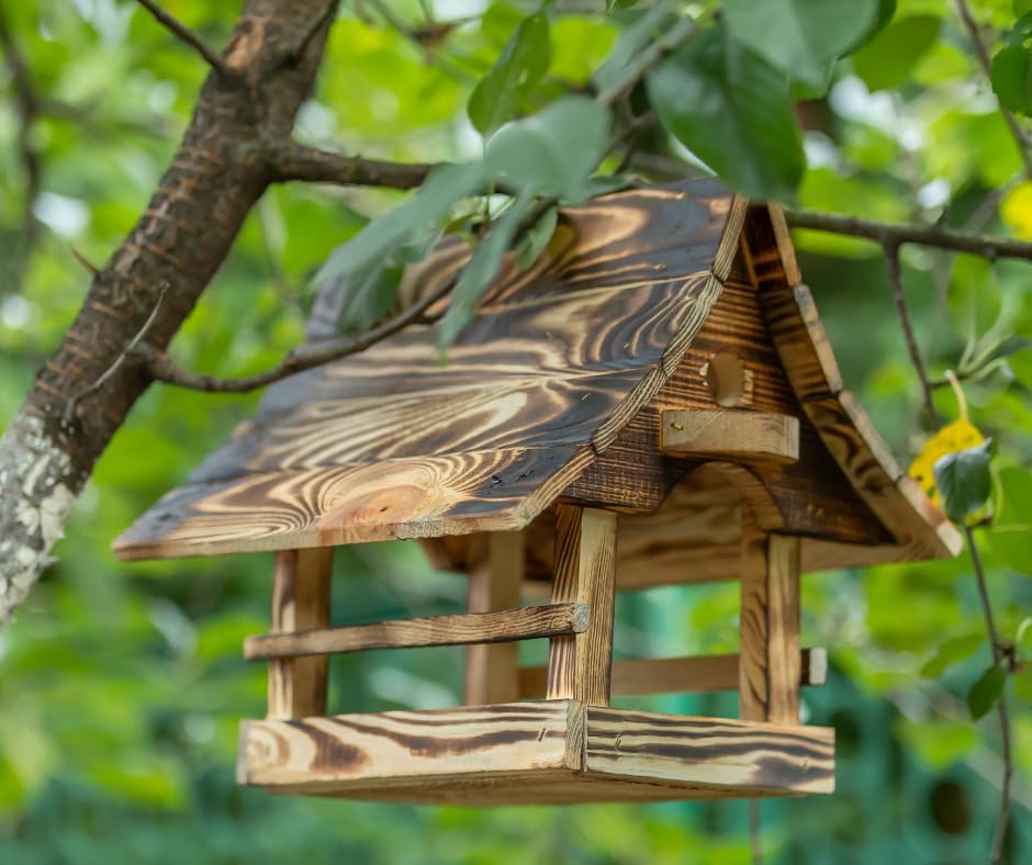 Vögelhaus, Vogelhaus, Futterhaus, Futterhäuschen, handgefertigt gebranntes Holz klein, 23cm x 25cm x