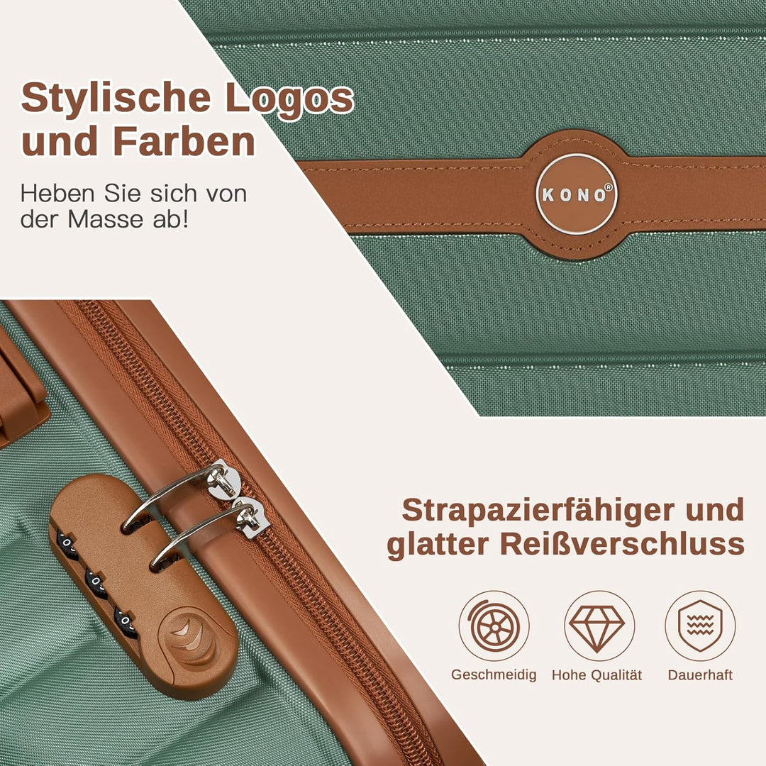 KONO Koffer Reisekoffer Trolley Kofferset 3 Teilig von ABS+PC Hartschalenkoffer mit Zwillingsrollen