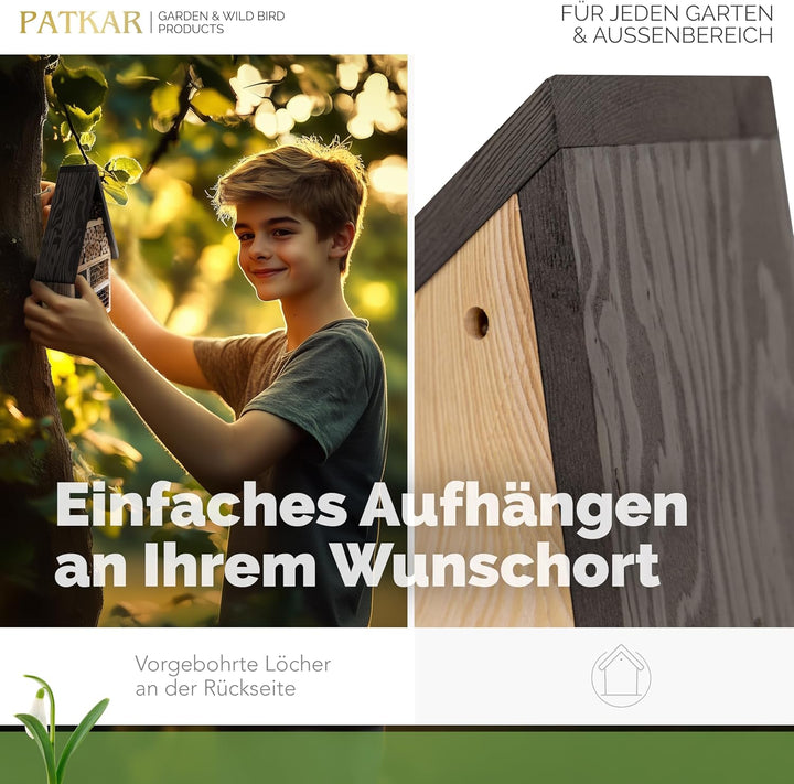 PATKAR Insektenhotel wetterfest [EXTRA STABIL] - Hummelhaus aus hochwertigem Holz (Made in Europe) -