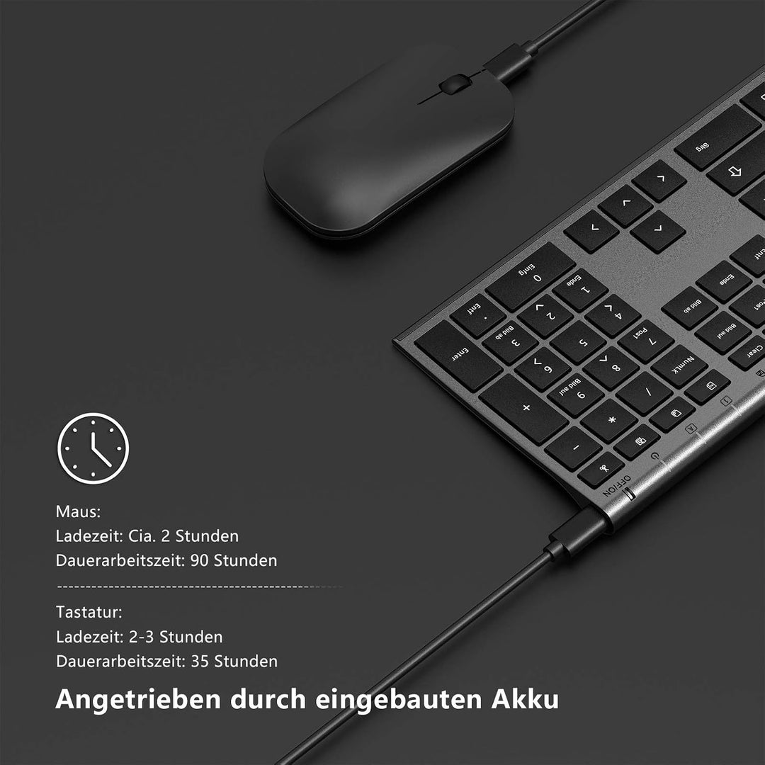 Kabelloses Tastatur Maus Set, seenda KS15F 2.4G Ultraflach Wireless Tastatur und Maus Aufladbar aus