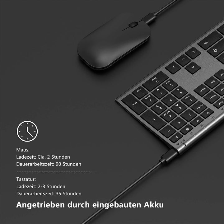 Kabelloses Tastatur Maus Set, seenda KS15F 2.4G Ultraflach Wireless Tastatur und Maus Aufladbar aus