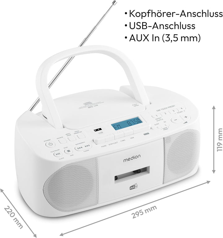 MEDION DRX-1 Plus Boombox (tragbares DAB+ UKW Radio, Bluetooth, CD-Player, MP3, Kassette, Kopfhörera