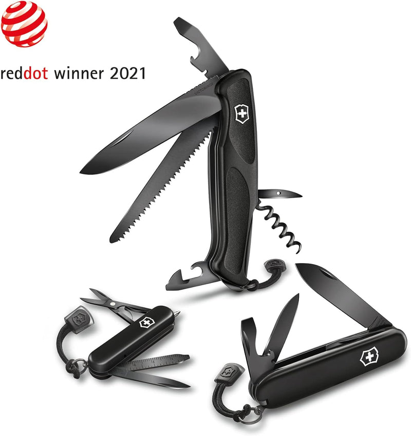 Victorinox Taschenmesser Ranger Grip 55 Onyx Black (12 Funktionen, Festellklinge, Holzsäge), schwarz