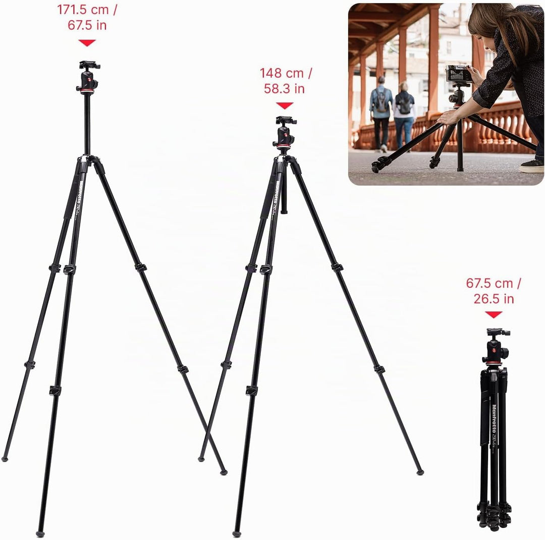 Manfrotto 290XTRA Kamerastativ Aluminium mit Kugelkopf 496, 3 Segmente, 4 Winkel, Schnellverschlüsse