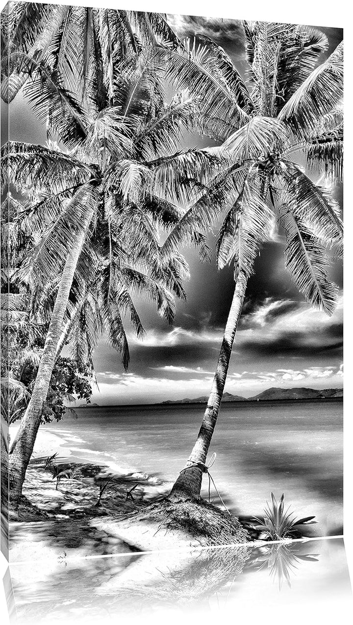 Pixxprint Palmen Traumstrand / 100x70cm Leinwandbild bespannt auf Holzrahmen/Wandbild Kunstdruck Dek