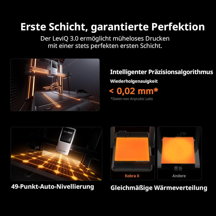 Anycubic Kobra X 3D Drucker Mehrfarbig, Weicher und Harter Multifilamentdruck, Verbesserte Auto Leve