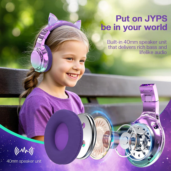 JYPS Bluetooth Kopfhörer Kinder, Metallisch Kabellose Kopfhörer Kinder Over Ear mit 74/85dBA Lautstä