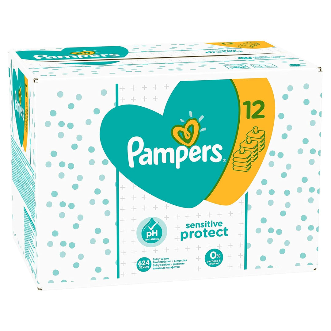 Pampers Sensitive Protect Feuchttücher, 12 Packungen (12 x 52 Stück) (Alte Version) 12 stück (1er Pa