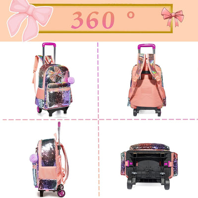 HTgroce Bogen Rucksack Trolley Mädchen Schultaschen Trolley, Grundschule Trolley Rucksack mit Lunch
