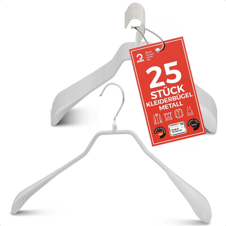 MAWA Kleiderbügel, Set mit 25 körpergeformten Metallkleiderbügeln, ideal für Mäntel, Jacken, Blazer