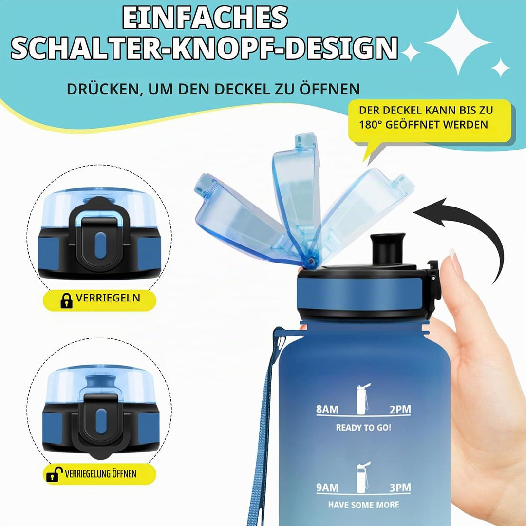 Trinkflasche 1.5l, Wasserflasche Sport, Trinkflasche Erwachsene, Wasserflasche Auslaufsicher, mit Ze