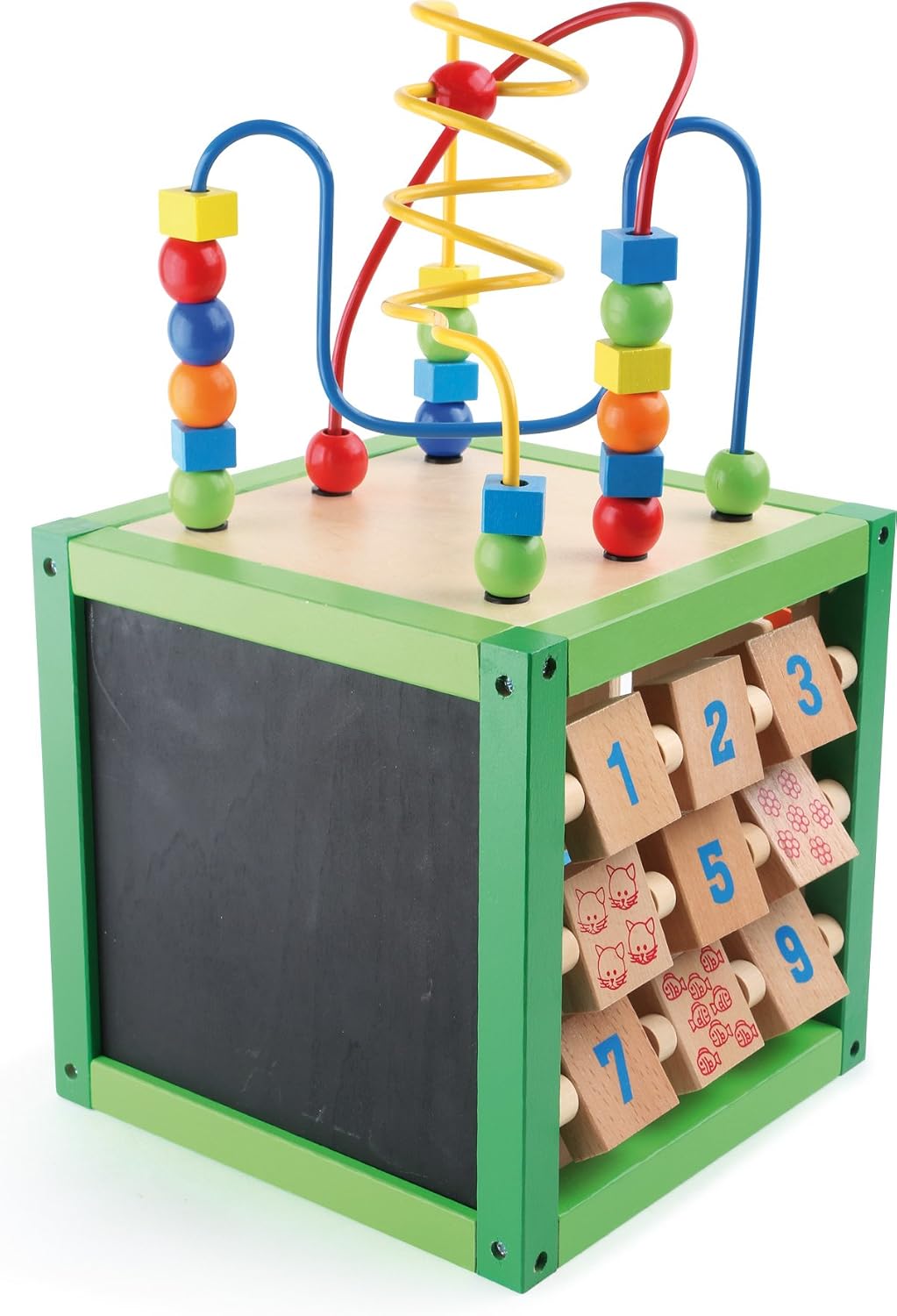 small foot Motorikwürfel „Frühling“ aus Holz, Babyspielzeug mit Vier Spielflächen und Motorikschleif