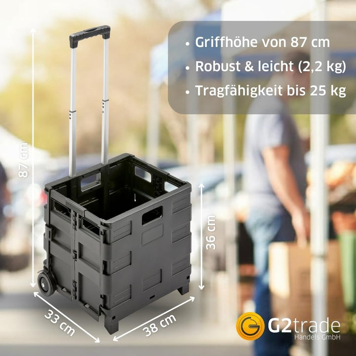 G2 Klappboxtrolley SPACY – Klappbarer Einkaufstrolley mit Rollen, faltbar & leicht – Tragkraft 25 kg