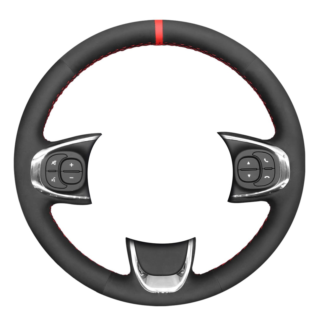 MEWANT Lenkradbezug für Fiat 500 2015-2021 / 500C 2016-2021, Veloursleder, Schwarz Stil 01: Schwarze