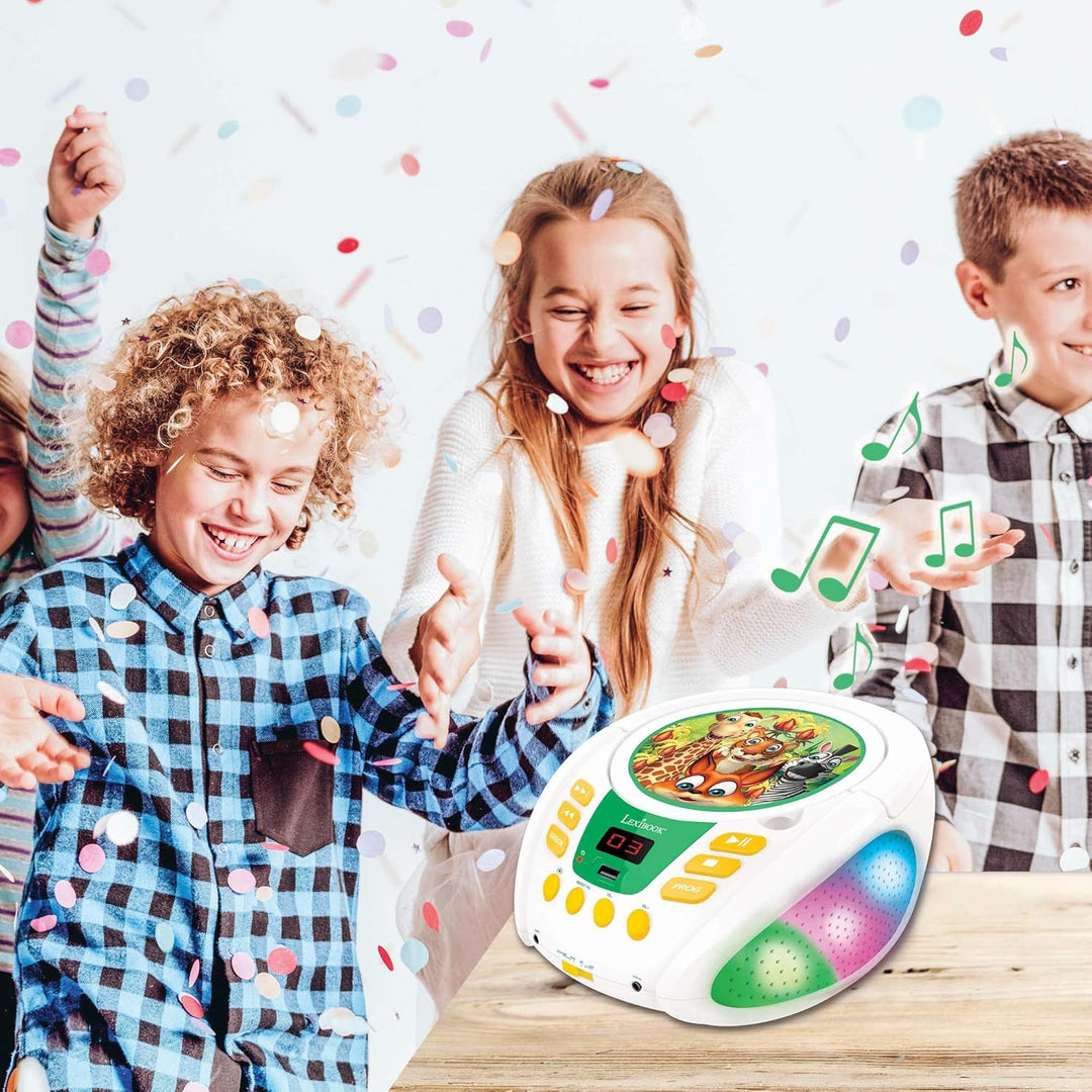 Lexibook RCD109ANX Dschungeltieren-Bluetooth-CD-Player für Kinder-Tragbar, Lichteffekte, Mikrofonbuc