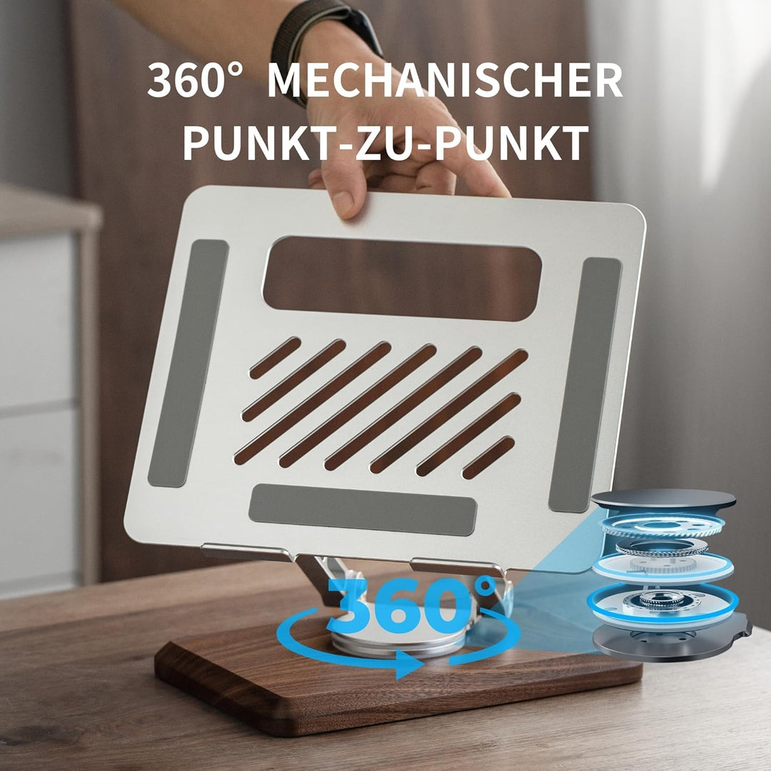 muso wood Laptopständer Höhenverstellbar mit 360° Drehbarer Holz Basis Laptop Ständer Laptop Erhöhun