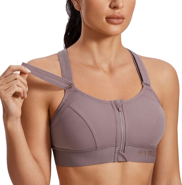 SYROKAN Sport BH Damen Starker Halt Ohne Bügel BHS mit Vorderverschluss Ggepolstert Bügellos Guter H