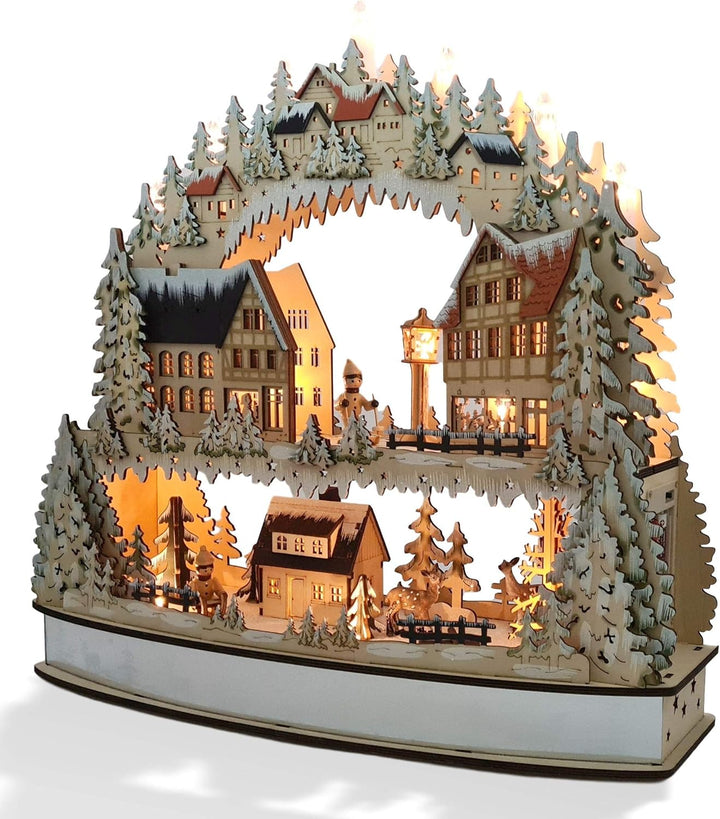 Wichtelstube-Kollektion XXL Schwibbogen mit Podest + LED Beleuchtung, Lichterbogen mit Erhöhung, Sch