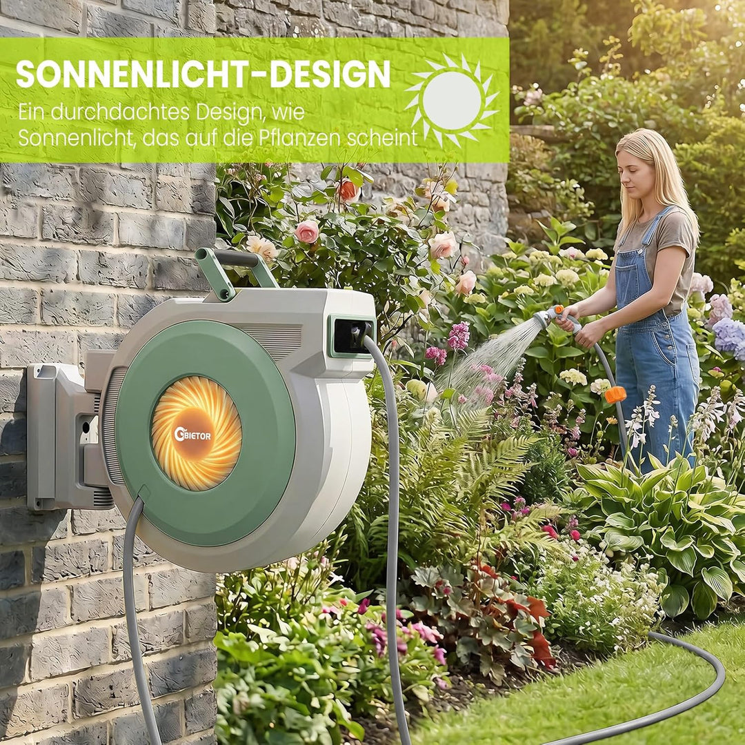 Schlauchtrommel Wasser40m + 2m, 180° Schwenkbar Wand-Schlauchbox, Automatischer Gartenschlauch tromm