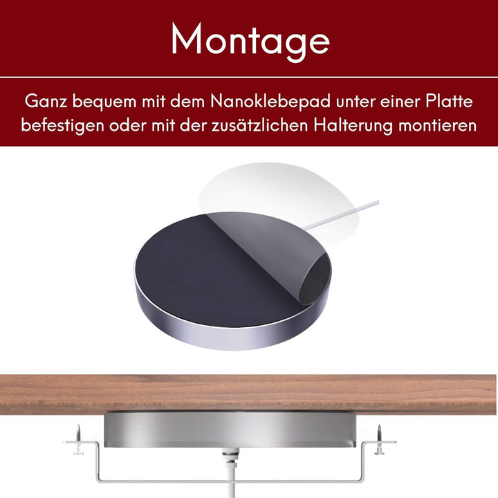 kalb | QI Unterbau und Einbau Ladegerät grau Ladedistanz 3-18 mm Smart Wireless