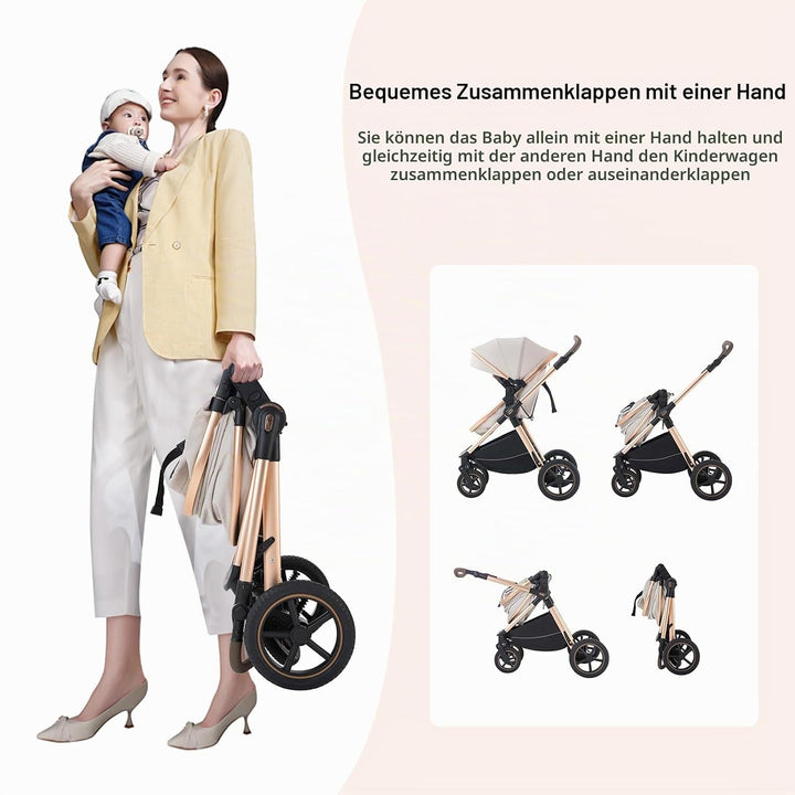 BEBBY Kombikinderwagen 3 in 1 Reisesysteme Standardkinderwagen Kinderwagen Buggy Neugeborener Tragba