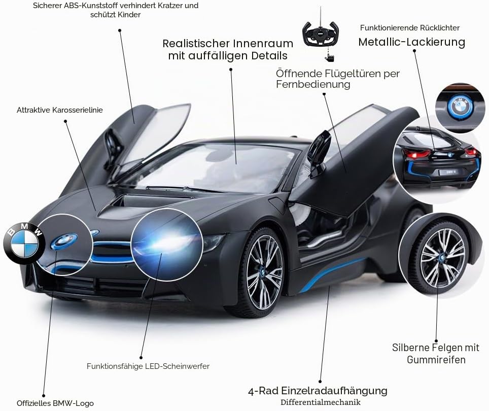 Rastar RC Auto | 1:14 BMW i8 Funkferngesteuertes Spielzeugauto, Modellfahrzeug, öffnen der Türen per