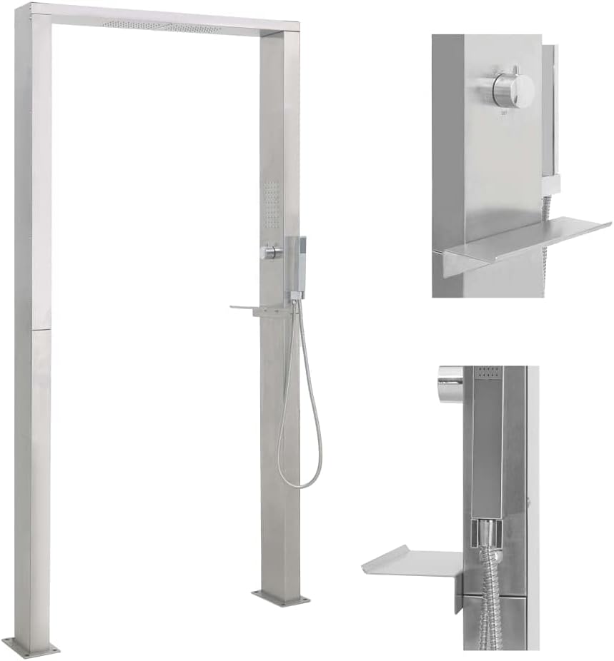 vidaXL Gartendusche Aussendusche Pooldusche Garten Dusche Edelstahl Doppeldüsen, Doppel-Strahl