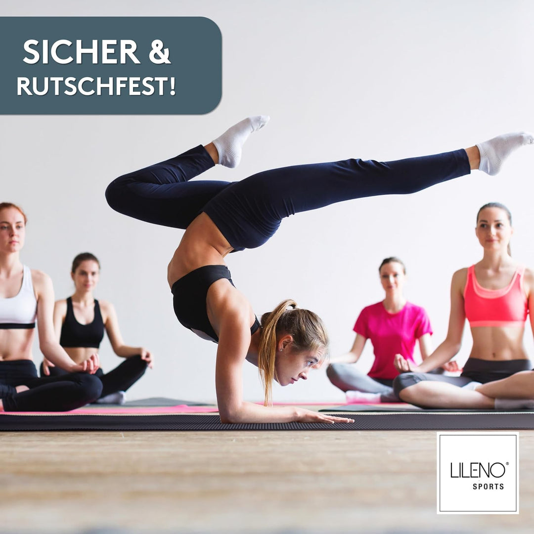 LILENO SPORTS Yoga Matte (180x60cm) inkl. Tragegurt - Sport und Yogamatte extra rutschfest in 4 mm D
