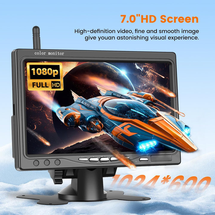 Hikity 7 Zoll Monitor, Kabellos Stabile Digital Rückfahrkamera Kit für Van LKW SUV Pickup mit IP68 w
