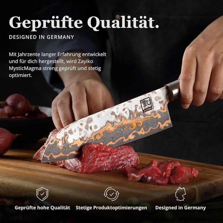 zayiko MysticMagma Damastmesser Santoku I Chefmesser mit 17,5 cm Klinge gefertigt aus 67 Lagen Damas