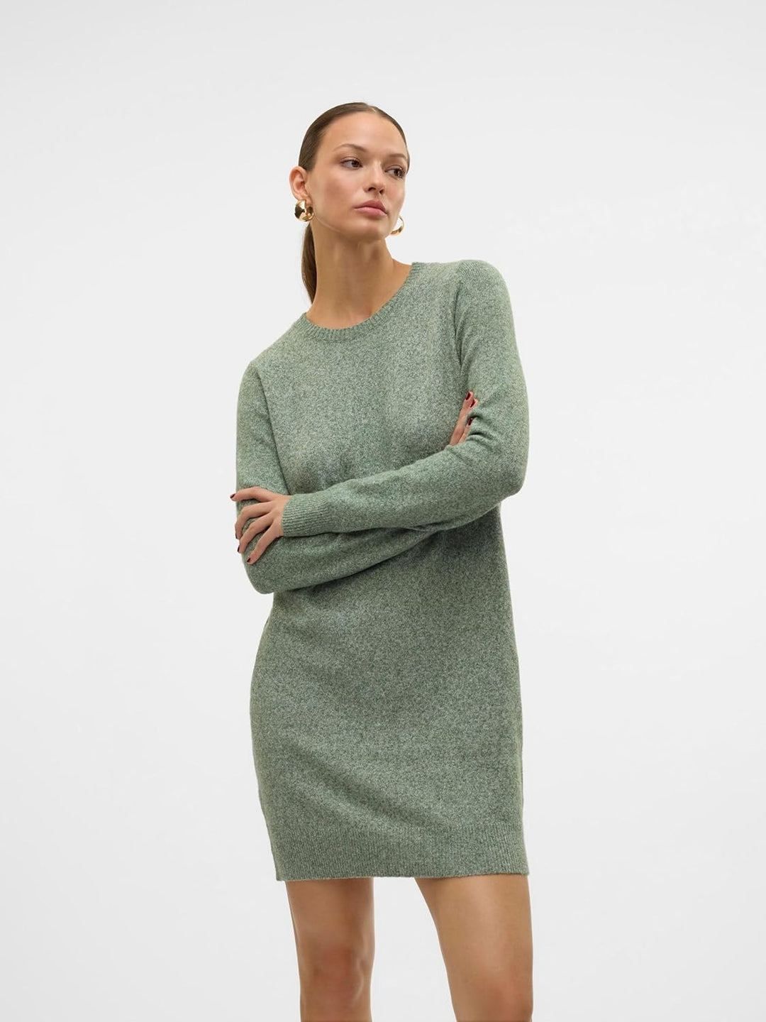 VERO MODA Damen Vmdoffy Ls O-Neck Dress Ga Noos Kleid L Laurel Wreath Melange, L Laurel Wreath Melan
