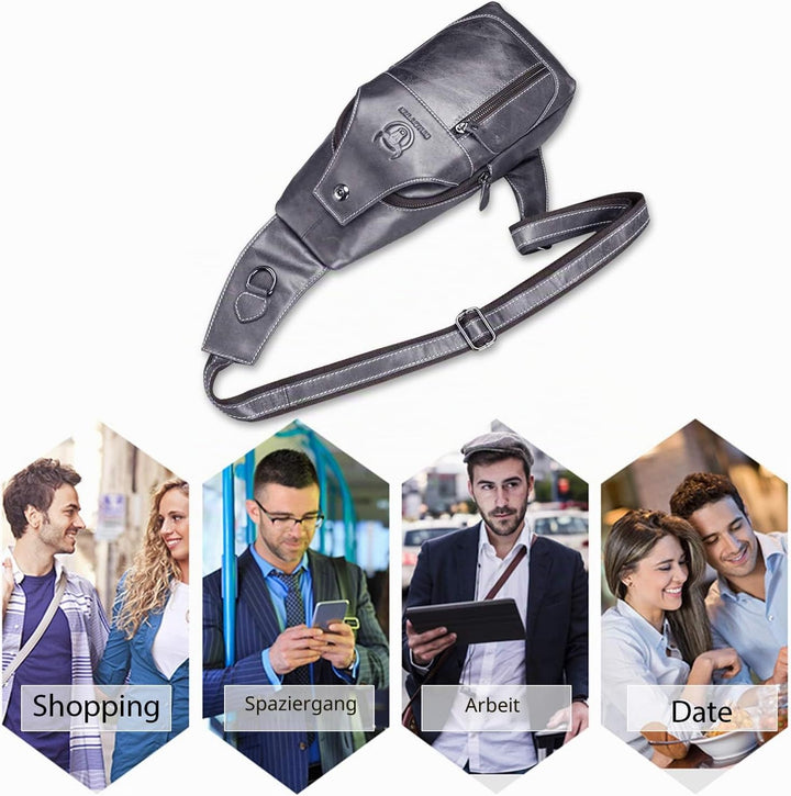 FANDARE Sling Bag Leder Brusttasche Schultertasche Wasserresistent Tragetasche Herren Umhängetasche