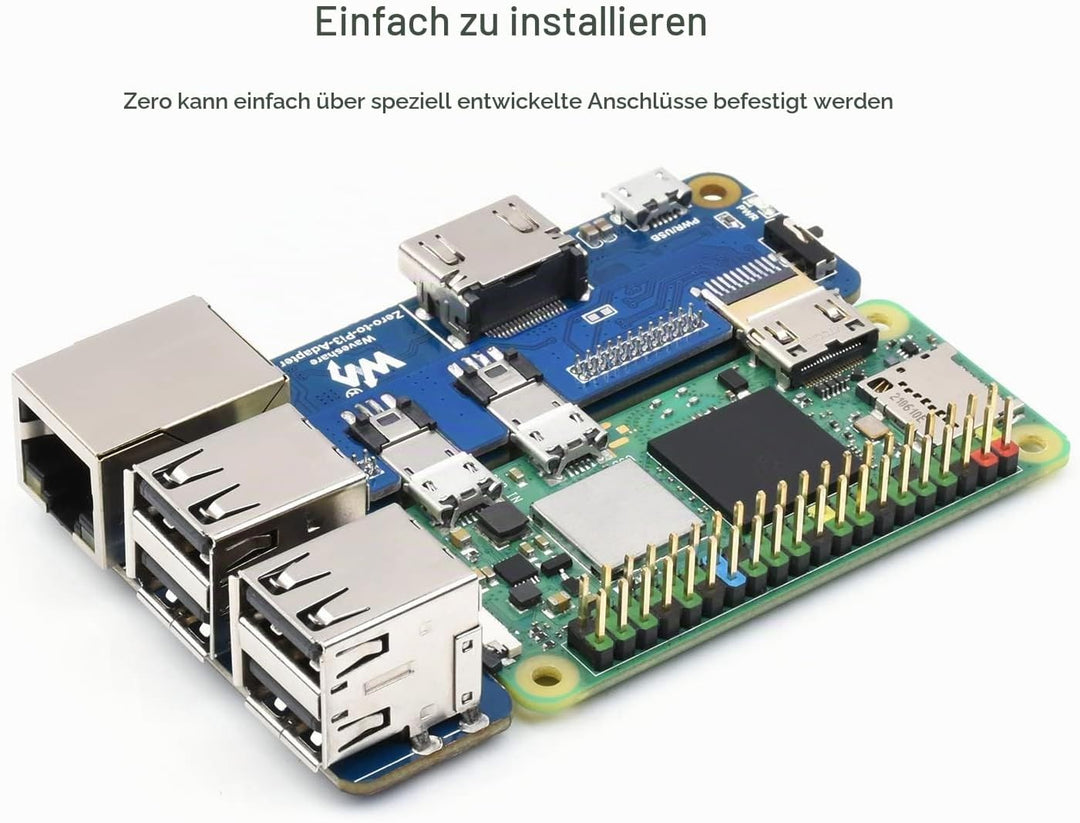 Waveshare Pi Zero auf Raspberry Pi 3 Model B/B+ Adapter, Onboard 4-CH USB Port, 100M Ethernet Port u