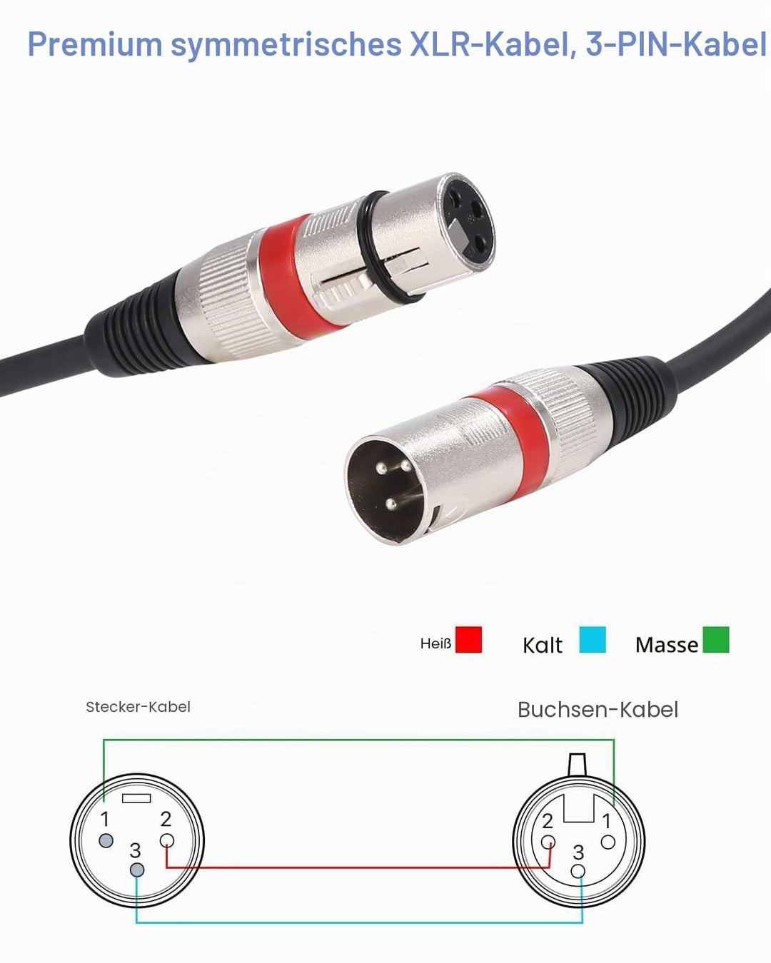 PERMUST 2 Pack XLR Kabel 10M Symmetrisches Mikrofonkabel, XLR-Stecker auf Buchse, Verlängerungskabel