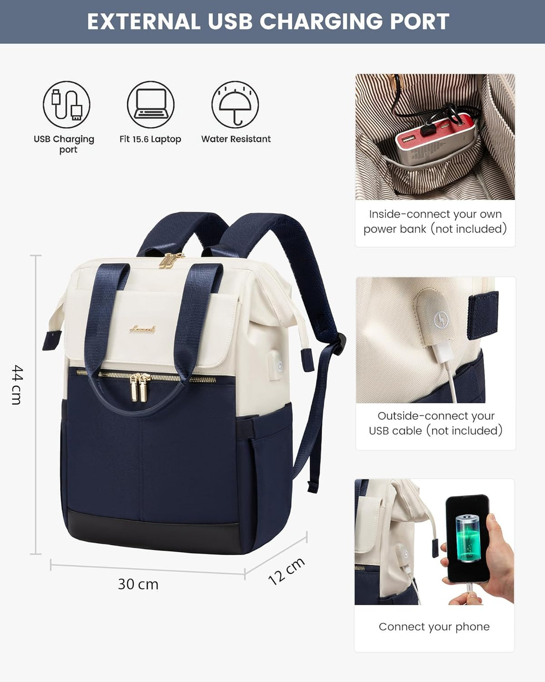 LOVEVOOK Rucksack Damen Blau, Schulrucksack Mädchen mit Laptopfach 15,6 Zoll, Rucksacktasche Damen 2