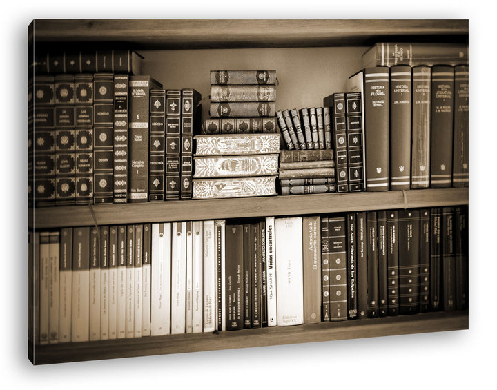 deyoli Klassisches Bücherregal Format: 80x60 Effekt: Sepia als Leinwandbild, Motiv fertig gerahmt au