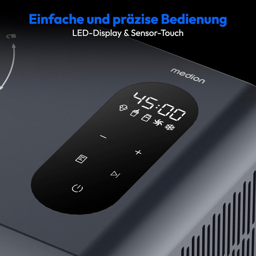 MEDION Eismaschine MD 100087, Kapazität für 1,5 L Eis, kein Vorkühlen notwendig, LED-Display mit Sen