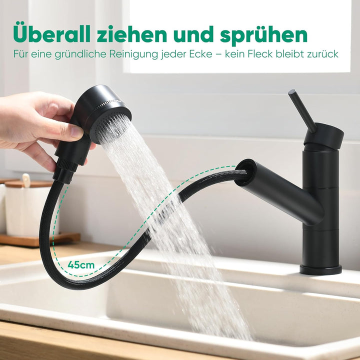 Wasserhahn Küche Spültischarmatur mit ausziehbarer Brause, usziehbarer Wasserhahn 360° schwenkbar zw