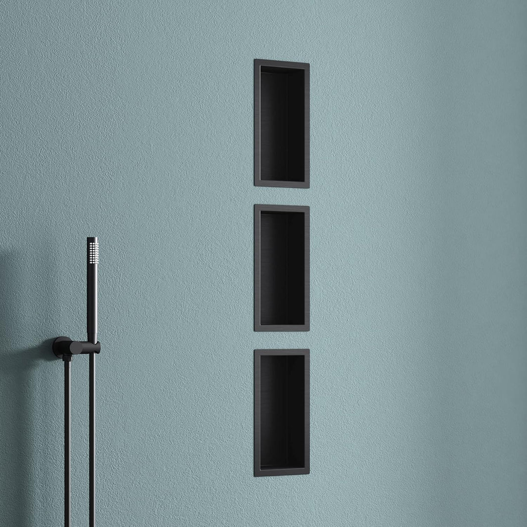 doporro Wandnische Bad Schwarz 15cm x 30cm x 8,3cm | Duschablage befliesbar aus Edelstahl | Duschreg