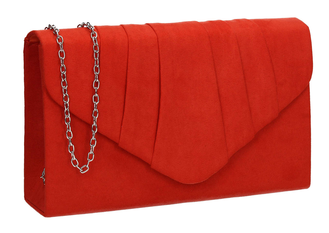 SwankySwans Iggy Suede Velvet Envelope Party Prom Clutch Bag Tasche Orange (Scarlet 03), Orange (Sca