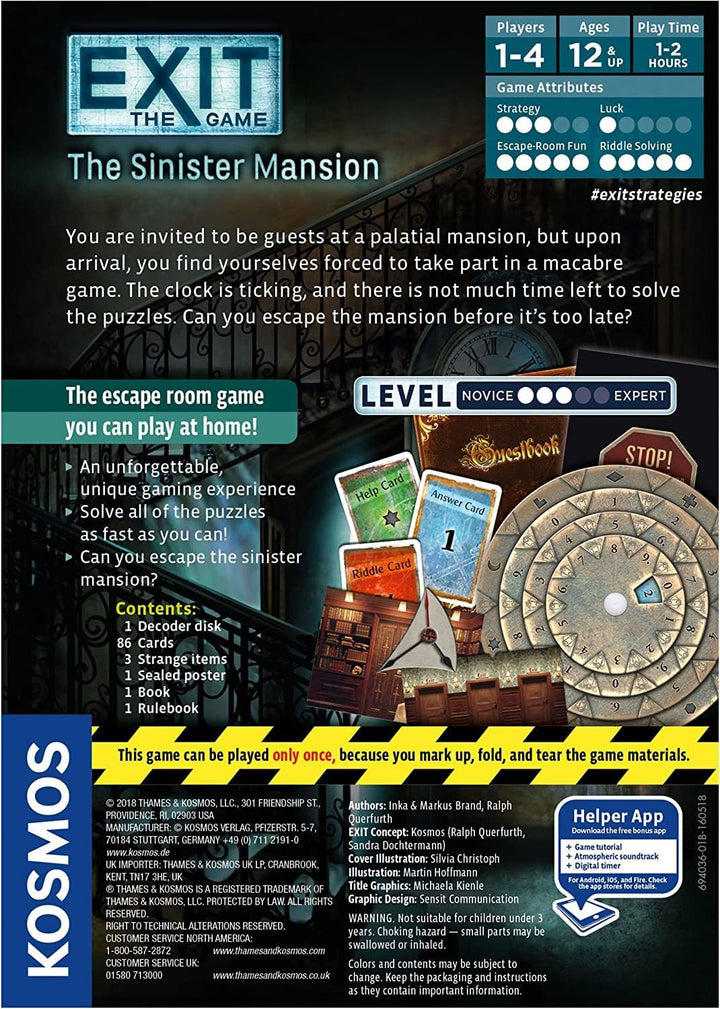 Thames & Kosmos - EXIT: The Sinister Mansion - Level: 3/5 - Unique Escape Room Game - 1-4 Players -