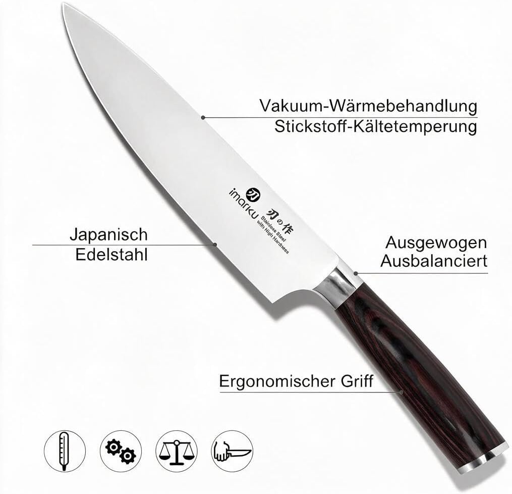 Kochmesser-imarku 20cm Profi Küchenmesser Chef Messer Allzweckmesser aus Carbon-Edelstahl, Ultrascha