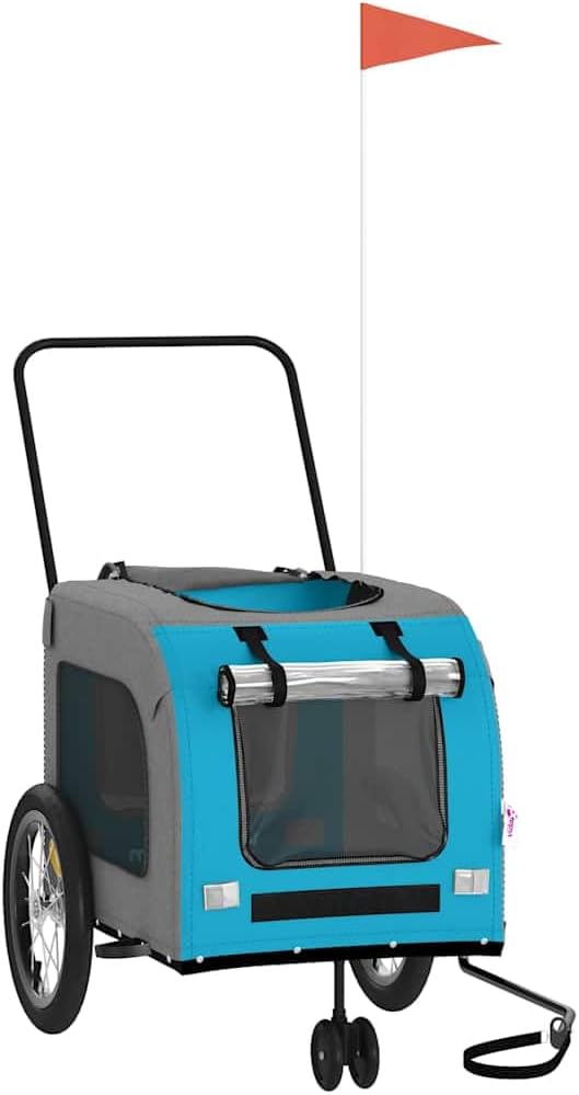 vidaXL Fahrradanhänger Hunde Schwarz und Grau Oxford-Gewebe und Eisen Blau 63 x 121 x 65 cm, Blau 63