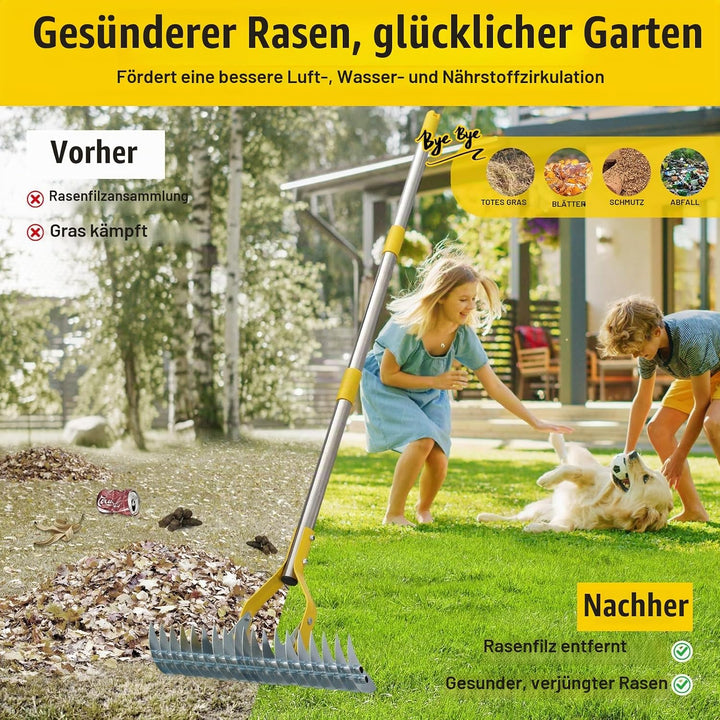 Strohrechen, Laubrechen Rasenrechen Mit 150 cm Stiel Robuster Laubsammler, Mehrzweck-Rasenkamm Zum J
