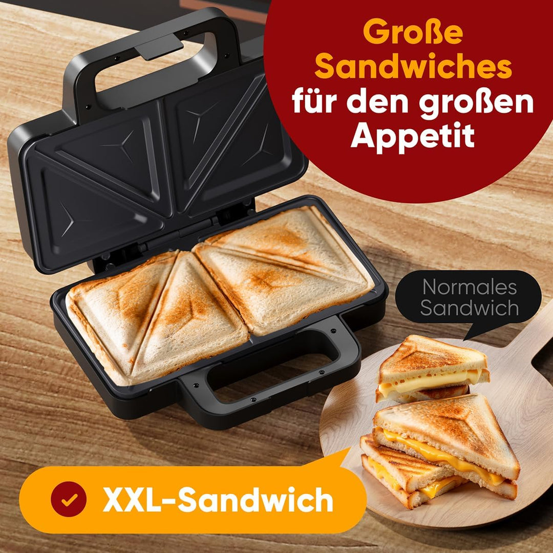 ProfiCook® Sandwichmaker | extra grosse Sandwichplatten für XXL-Toastscheiben | Antihaftbeschichtung
