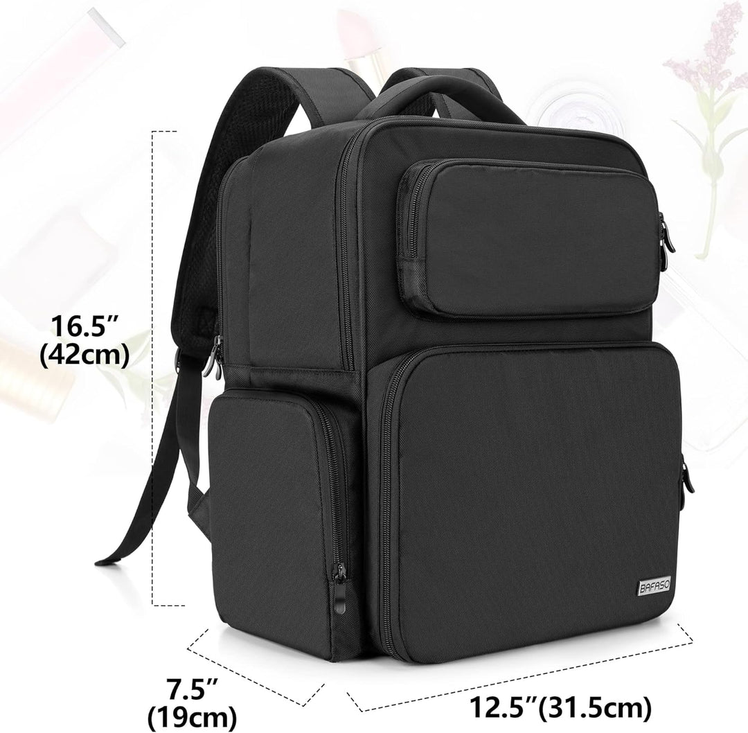 BAFASO Grosser Make-up-Rucksack, Kosmetiktasche mit Laptoptasche, Make-up-Tasche, Schwarz, Schwarz