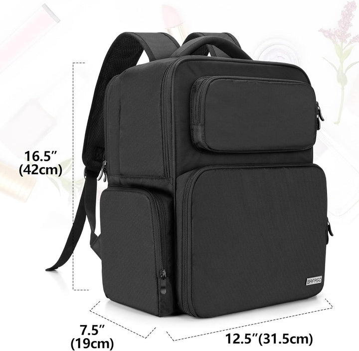 BAFASO Grosser Make-up-Rucksack, Kosmetiktasche mit Laptoptasche, Make-up-Tasche, Schwarz, Schwarz