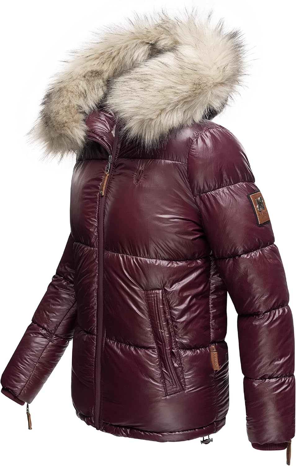 Navahoo Damen Winterjacke Steppjacke warm mit Kunstfellkapuze Tikunaa XS-XL XS Weinrot, XS Weinrot