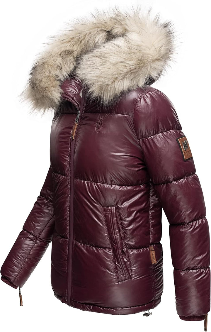 Navahoo Damen Winterjacke Steppjacke warm mit Kunstfellkapuze Tikunaa XS-XL XS Weinrot, XS Weinrot